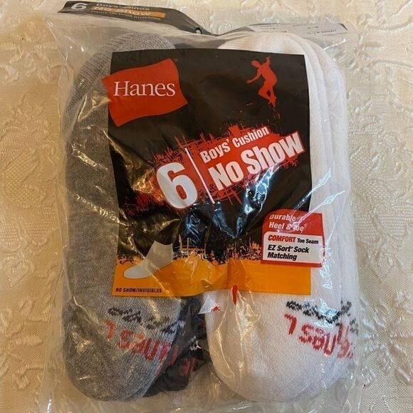 💥Boys Hanes  2 6 Pk Cushion No Show Socks 3-9 - Picture 2 of 6